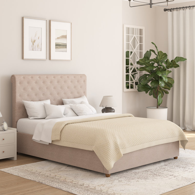 Upholstered Ottoman Storage Bed, King (167 x 230 cm), Saxon Twill Natural