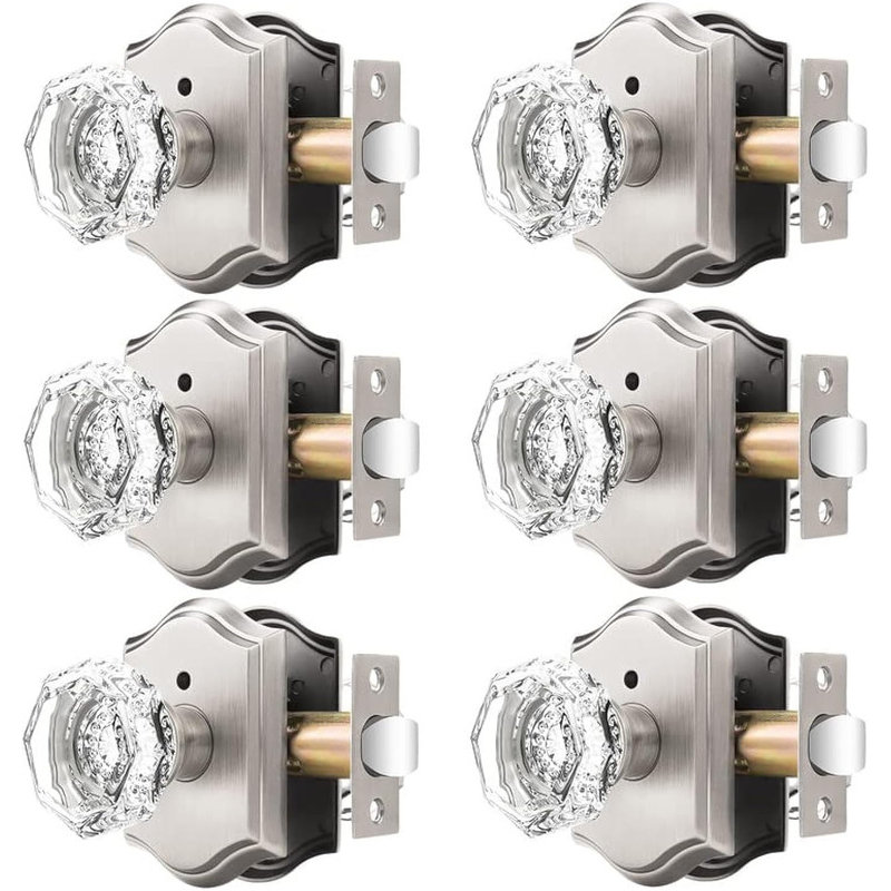 Boutons de porte en cristal, Nickel brossé, Intimité (lit et salle de bain)