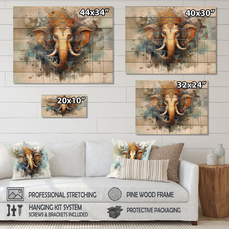 Éléphant vibrant I, impression sur bois, H 10 po x l 20 po x P 0,78 po