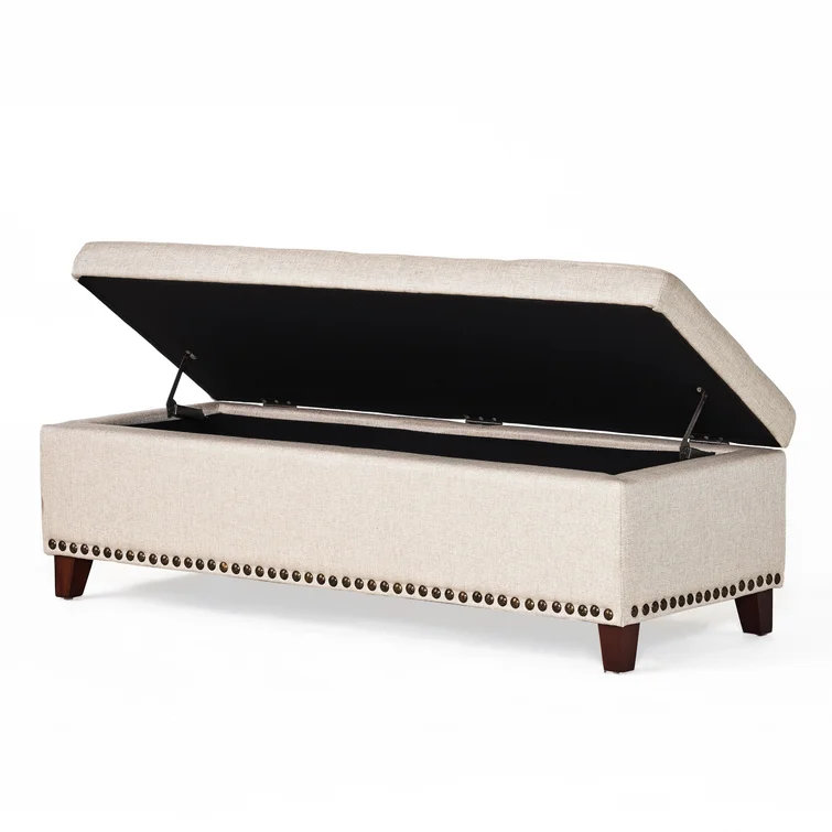 Banc de rangement rembourré Bluford, Beige/brun