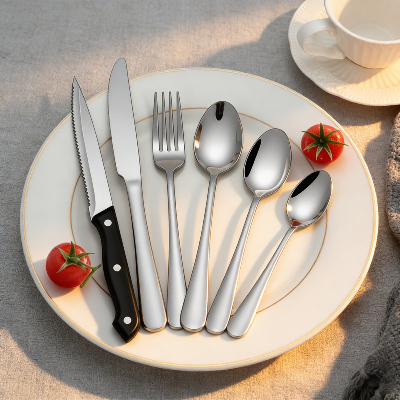 48-Piece Stainless Steel Flatware Set With Steak Knives For 8, Mirror Finish Cutlery