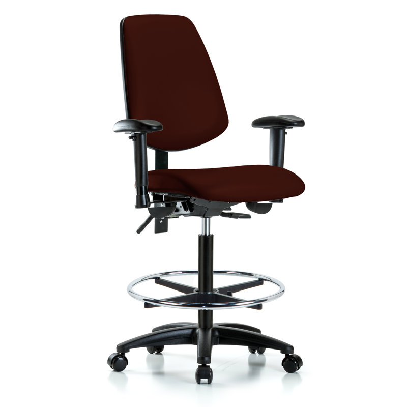 Beckett Vinyl Drafting Chair, Burgundy, Casters, Included