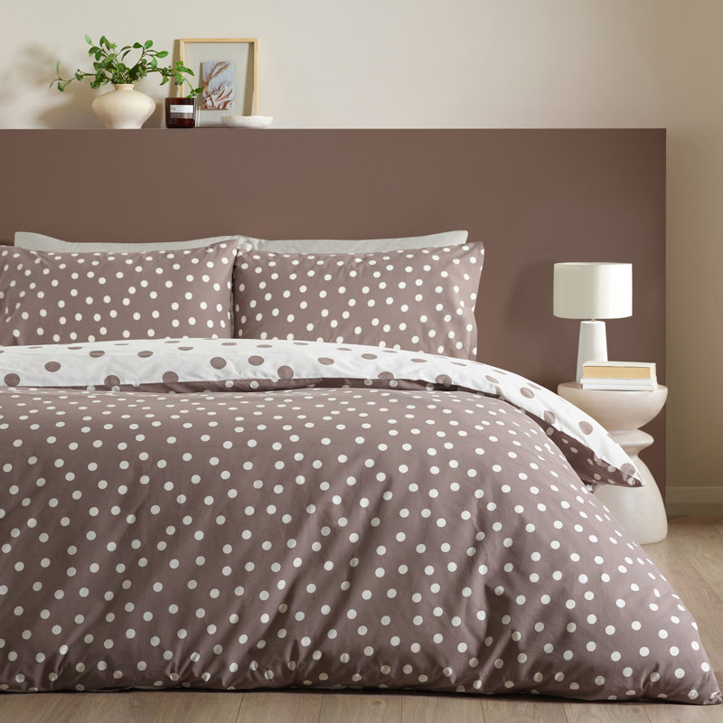 Polka Dot Reversible Duvet Cover Set, Single, Chocolate