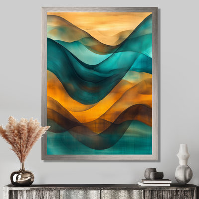 Vagues bleues, brunes, turquoise et brunes II - Tableau abstrait encadré