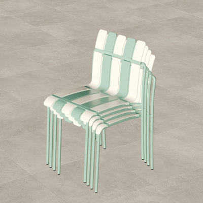 4-Pack Modern Striped Color Block Chairs - Waterproof PP Seat & Sturdy Metal Legs, Indoor/Outdoor Dining Set For Patio, Balcony, Café by Corrigan Studio