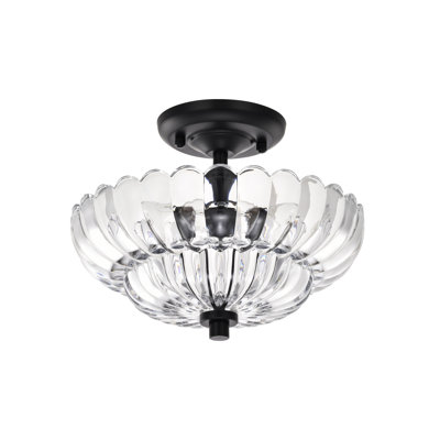 Chloe Modern 3-Light Black Semi Flush Mount - Clear Textured Glass Bowl Shade