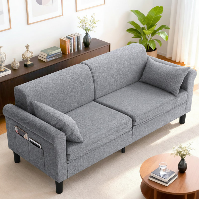 Zhania 75.39"W-6-in-1 Convertible Sofa Bed, Loveseat Sleeper Sofas with Pull Out Couch Bed, Removable Backrest, Storage Pockets and 2 Pillows, Modern Folding Linen Futon Couch for Small Spaces
