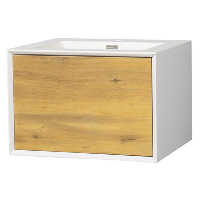 Baldes Weston Meuble-lavabo de salle de bain en chêne avec plateau en marbre de culture blanc