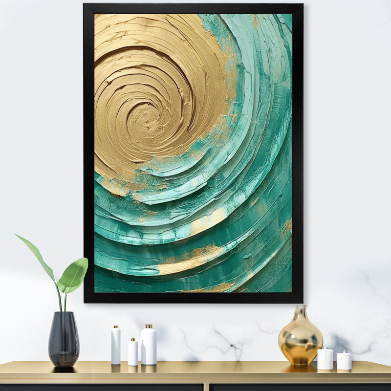 «Teal Gold», reproductions d'art mural, Cadre simple noir, H 40 po x l 30 po x P 1,5 po