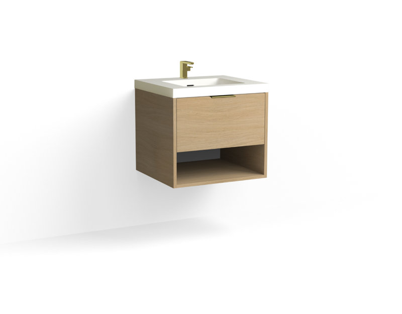 Modo 24" W Wall Mounted Single Bathroom Vanity , Glossy White/8" Widespread, Satin Nickel, Biondo