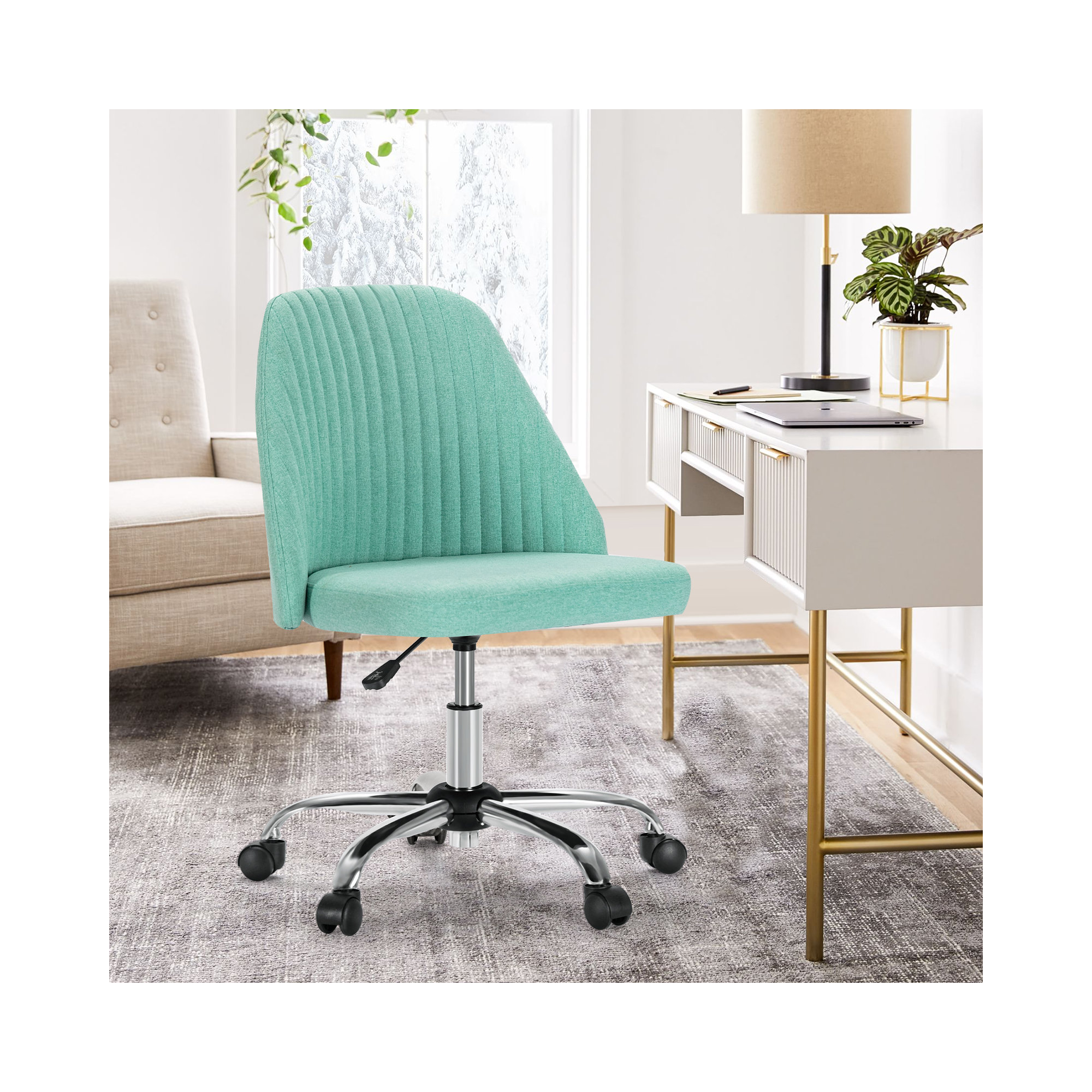 Task Chair Office Desk Chair Make Up Chair With Wheels(Set Of 2), Green
