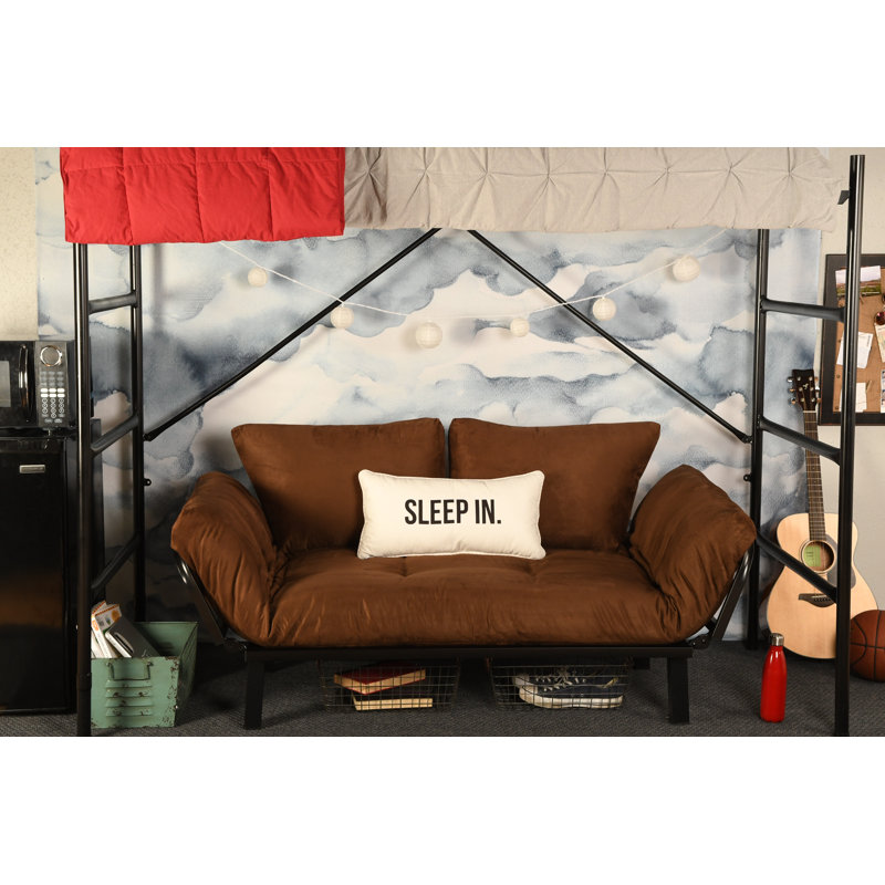 Atward Twin 72'' Upholstered Convertible Sofa, Suede Chocolate Microsuede, Black