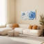Ensemble de 1 tableau mural sur toile tendue à motif floral bleu et blanc-687616363