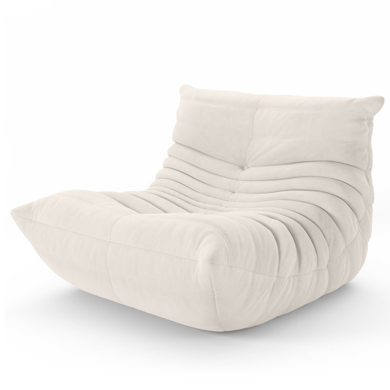 Armless 3-Seat Togo Three Seater Large Bean Bag Sofa, Beige Polyester, 29.13" H x 34.25" W x40.1" D