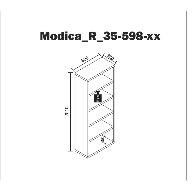 Makensi 201cm H Plastic Standard Bookcase, 201cm H x 80cm W x 38cm D
