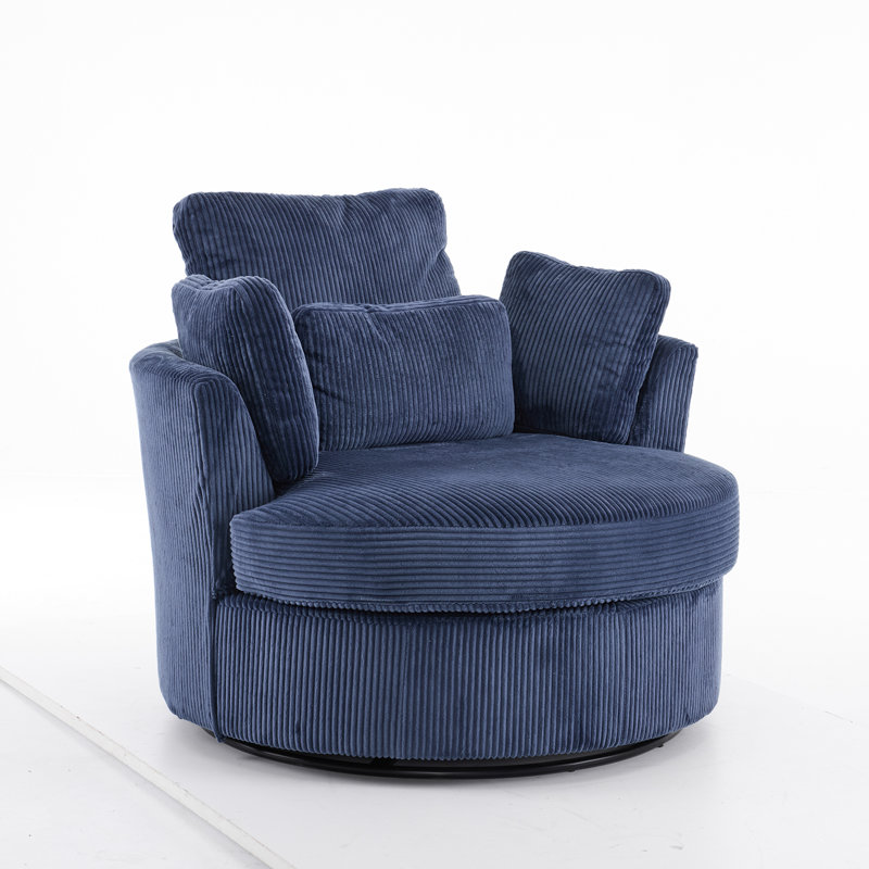 41"W Crescent Upholstered Velvet Swivel Accent Chair, Blue