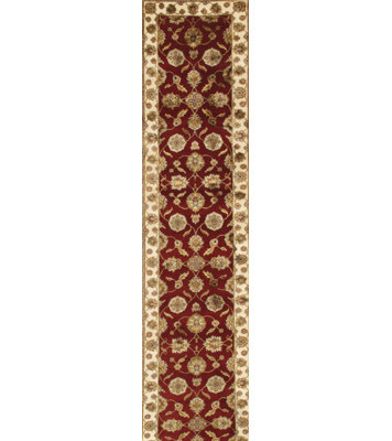 Agra Hand Knotted Floral Area Rug in Red/Ivory