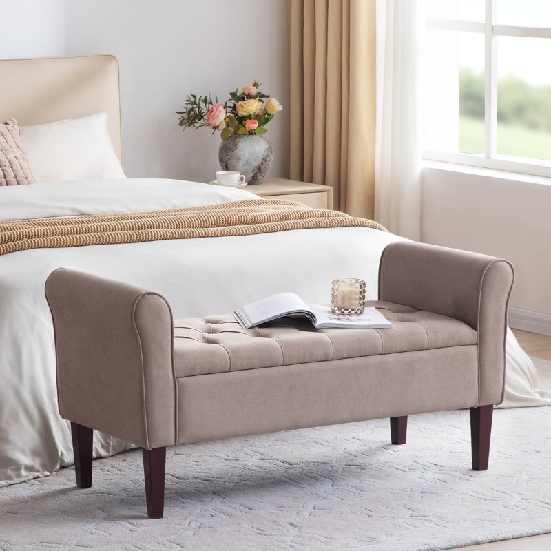 Banc de rangement en polyester touffeté, Brun, H 23,6 po x l 50,4 po x P 18,9 po