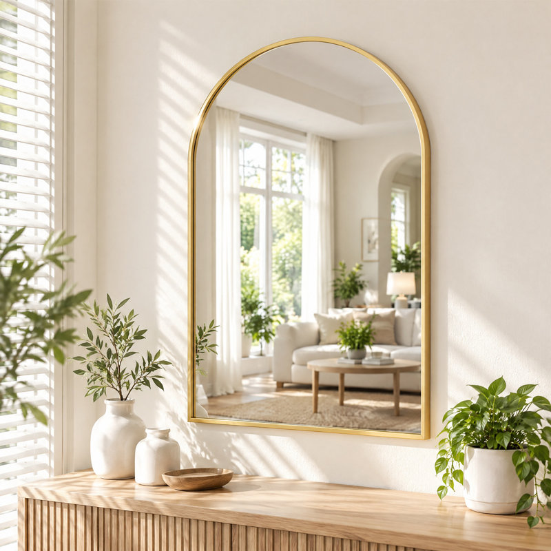 Miroir mural de salle de bain 51 x 76 cm avec cadre en métal, doré, 20 po x 30 po, Gold