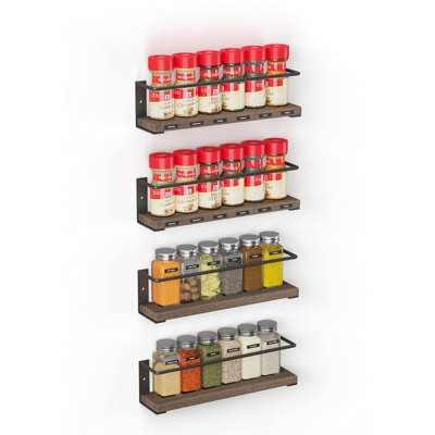 Spice Rack Organizer For Cabinet Door Or Wall Mount (4 Pack) With 415 Spice Labels - Wood Hanging Seasoning Shelf