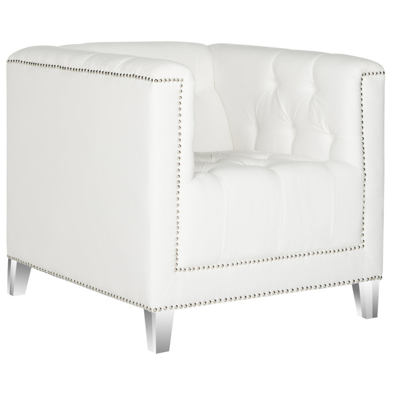 Fauteuil Harutiun en coton touffeté d'une largeur de 81,03 cm, Blanc / Transparent