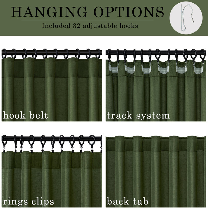 Dennan Light-Filtering Curtain with Back Tab Hooks, Olive Green, 52" W x 96" L