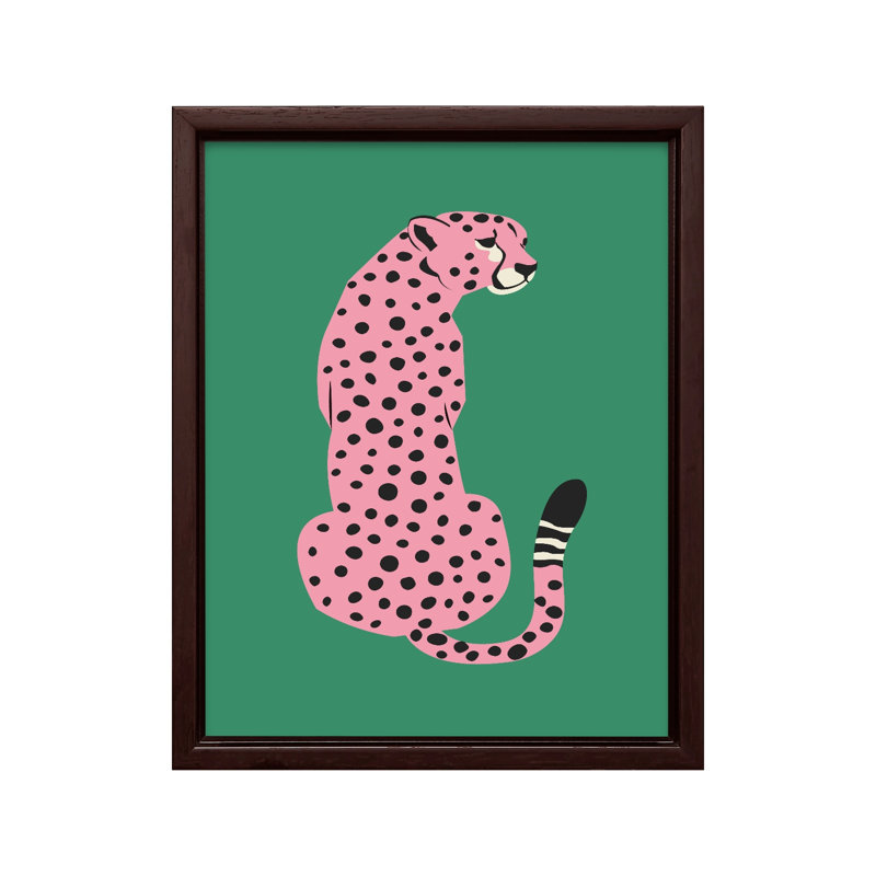Guépard rose, Canevas, Encadrement brun, H 11 po x l 14 po