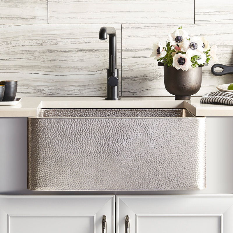 Farmhouse 25" L x 19" W Apron Kitchen Sink, Brushed Nickel