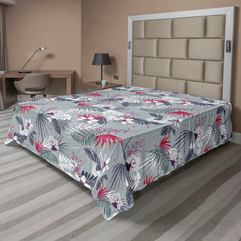 Drap plat Ambesonne, Corail foncé, gris / floral, Drap plat grand