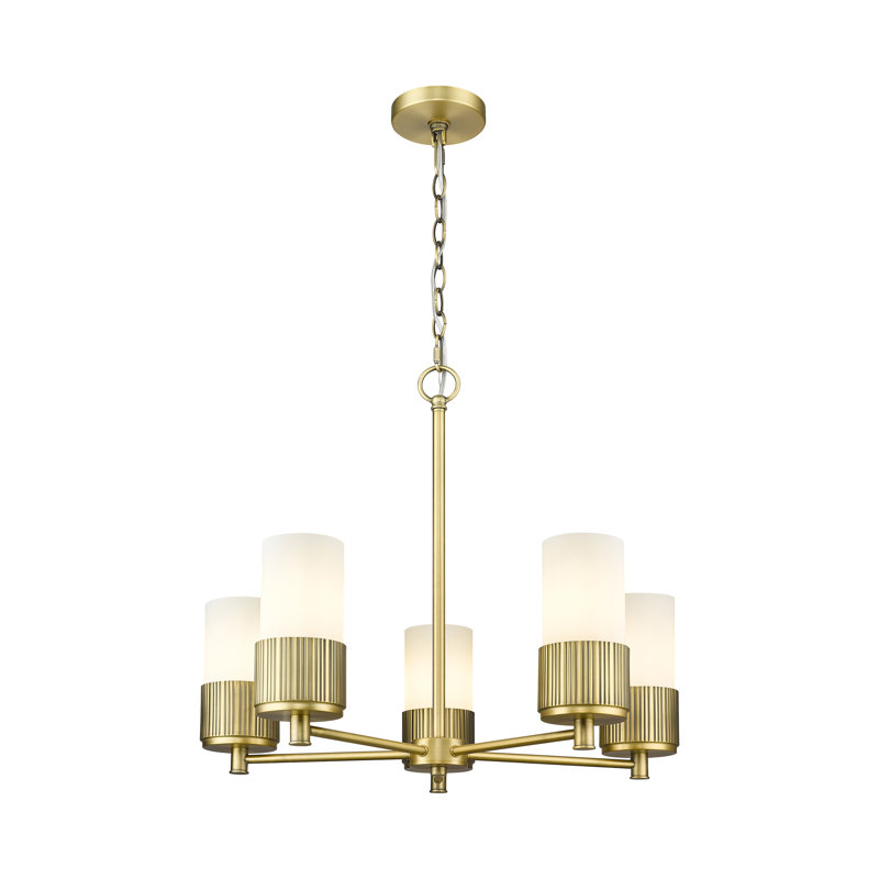 Lustre suspendu 5 lumières Bolivar, Laiton brossé, Blanc mat