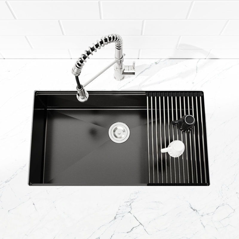 Modern Black Basin Sink 33X19 - Stainless Steel With Handmade Flair And Drainage Basket Kitchen 33"X19" Undermount Installation
