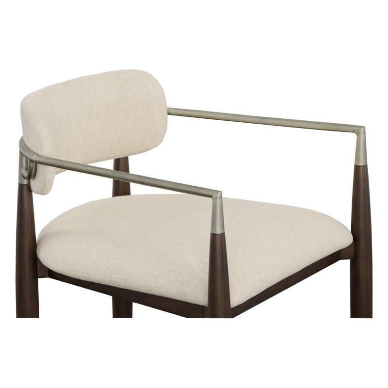 Ecru Upholstered Counter Stool with Metal Accents
