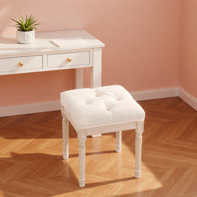French Style Bench, Linen Fabric Entryway Bench, Upholstered Tufted End Of Bed Bench With Brushed Wood Legs