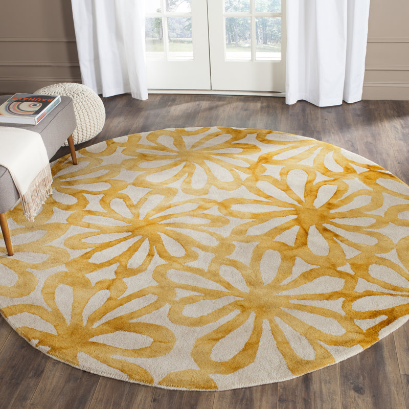 Tapis beige en laine / coton touffeté à la main Narmada, Rond 5 pi