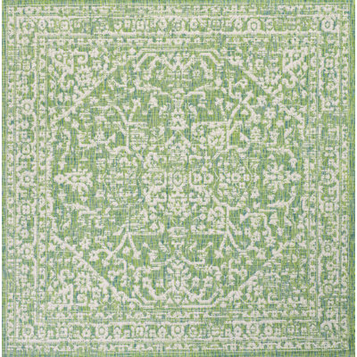 Massimo Bohemian Medallion Textured Weave Cream/Green Indoor/Outdoor Rug
