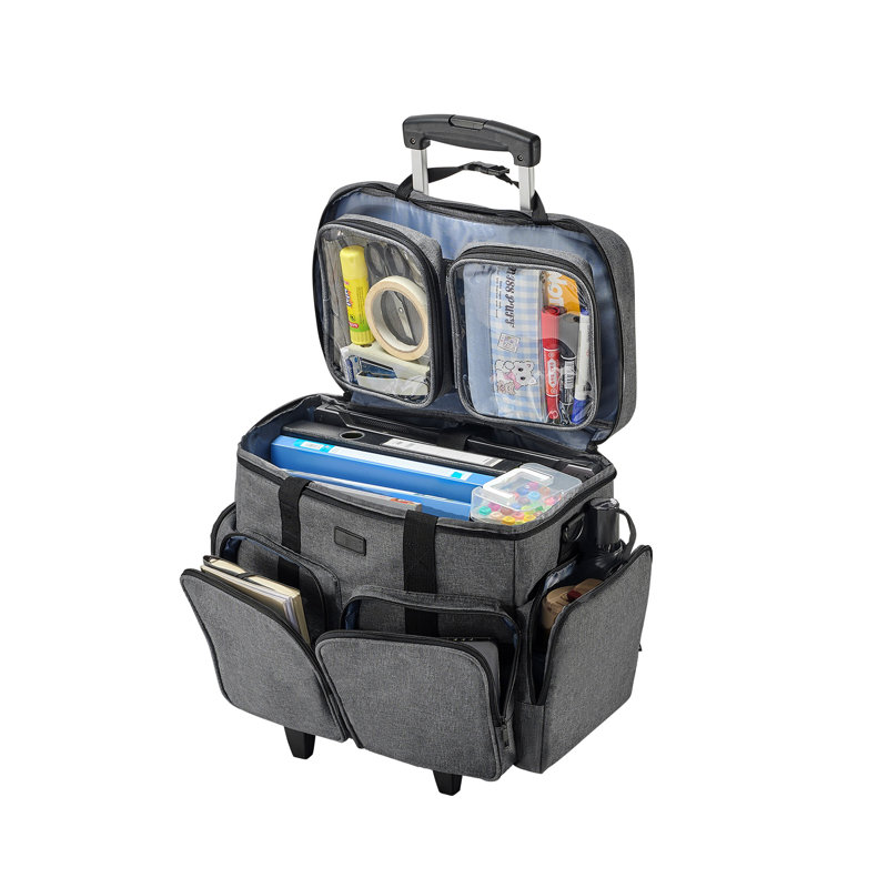 Sac d'ordinateur portable à roulettes 15,6 pouces avec poignée télescopique - Sac d'ordinateur à roulettes gris pour enseignants et professionnels