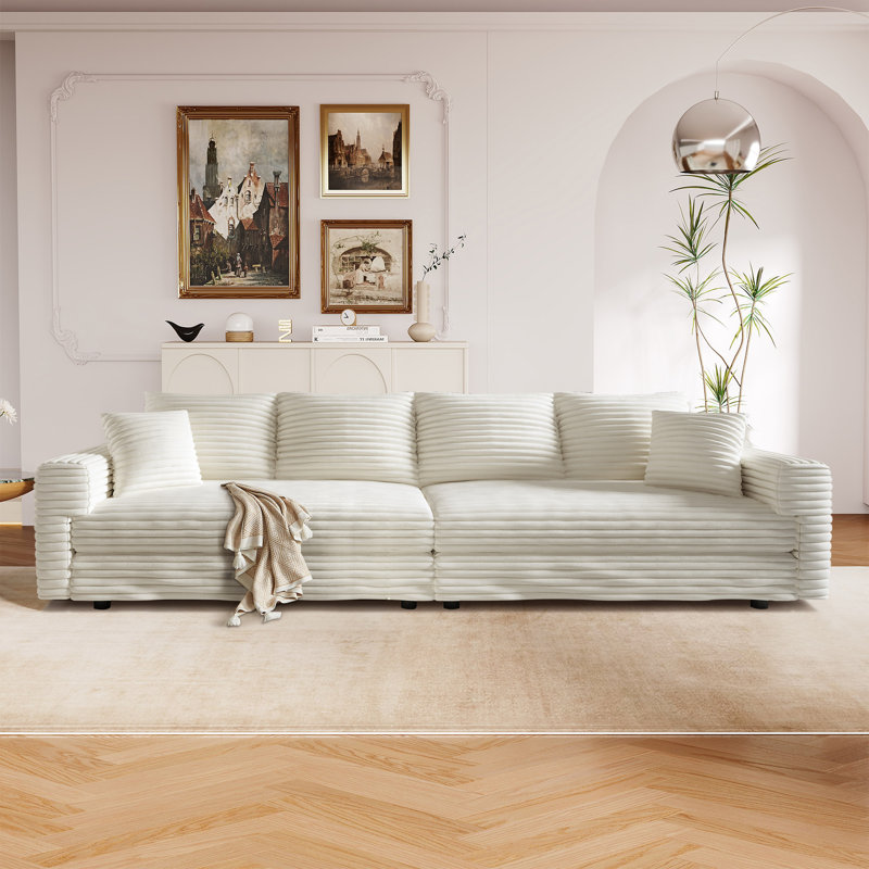 Canapé modulaire en velours côtelé 102,4 po avec accoudoirs carrés Nerissa, Beige