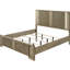 Cadre de grand lit avec tête de lit à DEL, style transitionnel, finition chêne antique, panneaux, bois massif pour chambre à coucher avec aspect rustique