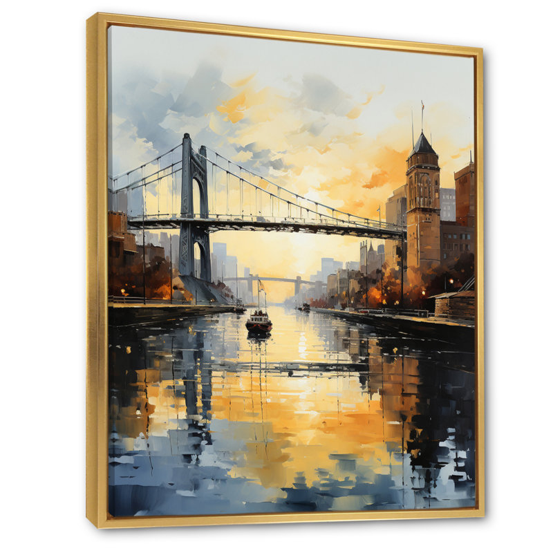«USA City Of Bridges Architectural View II», reproduction d'art sur toile, Cadre flottant doré, H 44 po x l 34 po