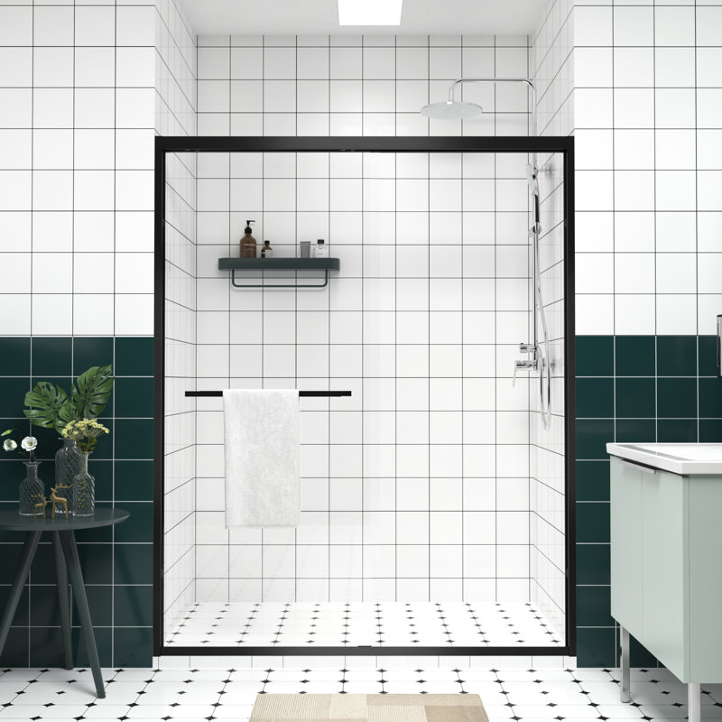 Cabine de douche coulissante en aluminium à double cadre en aluminium avec verre trempé de 1/4 po de 6 mm et de conception sécuritaire