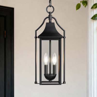 20'' H Black Iron Outdoor Hanging Lights with Tempered Glass