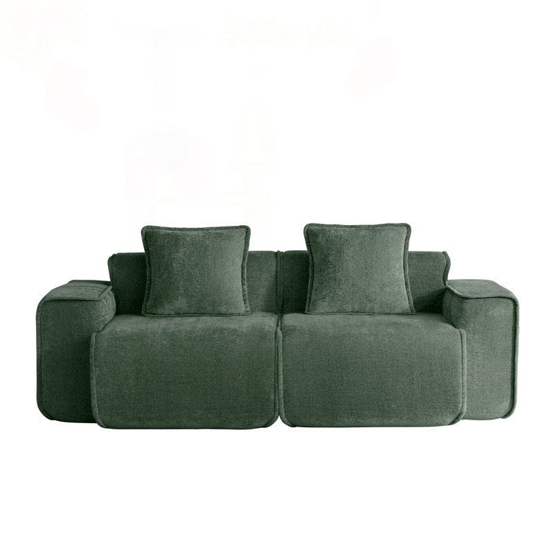 Canapé modulaire en velours modulaire avec passepoil français et mousse haute résilience, 78.74" W, Green Velvet, Green