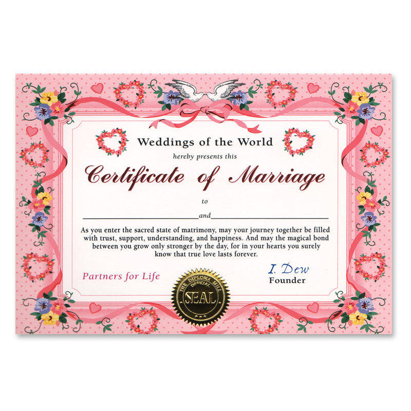 Certificat de mariage - 5 po x 7 po - paquet de 6