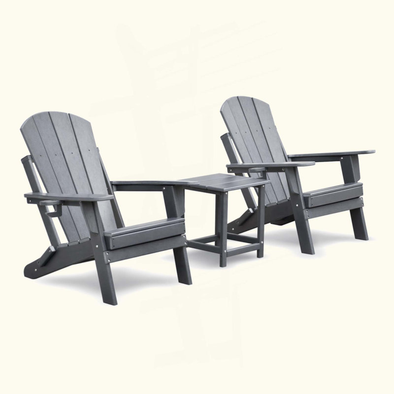 Folding Outdoor Adirondack Chair Set Of 2 And Table Set,HDPE All-Weather Folding Fire Pit Chair,  Ergonomic Design Patio Lawn Chair For Outside Deck Garden Backyardf Balcony