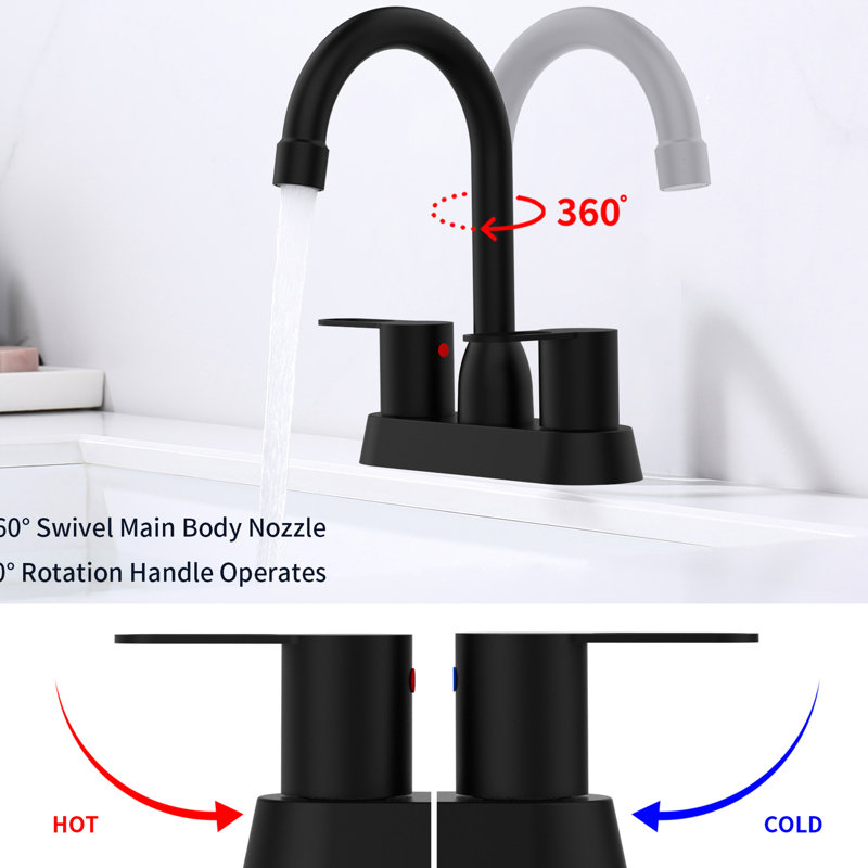 2 robinets de salle de bain noir mat pour lavabo. Hauteur de 8,26 po, bec de 5,11 po, portée de 4,68 po. Structure en plastique de laiton massif, poignées en acier inoxydable. Installation rapide en 30 minutes. Installation sur le pont. Pile non nécessaire