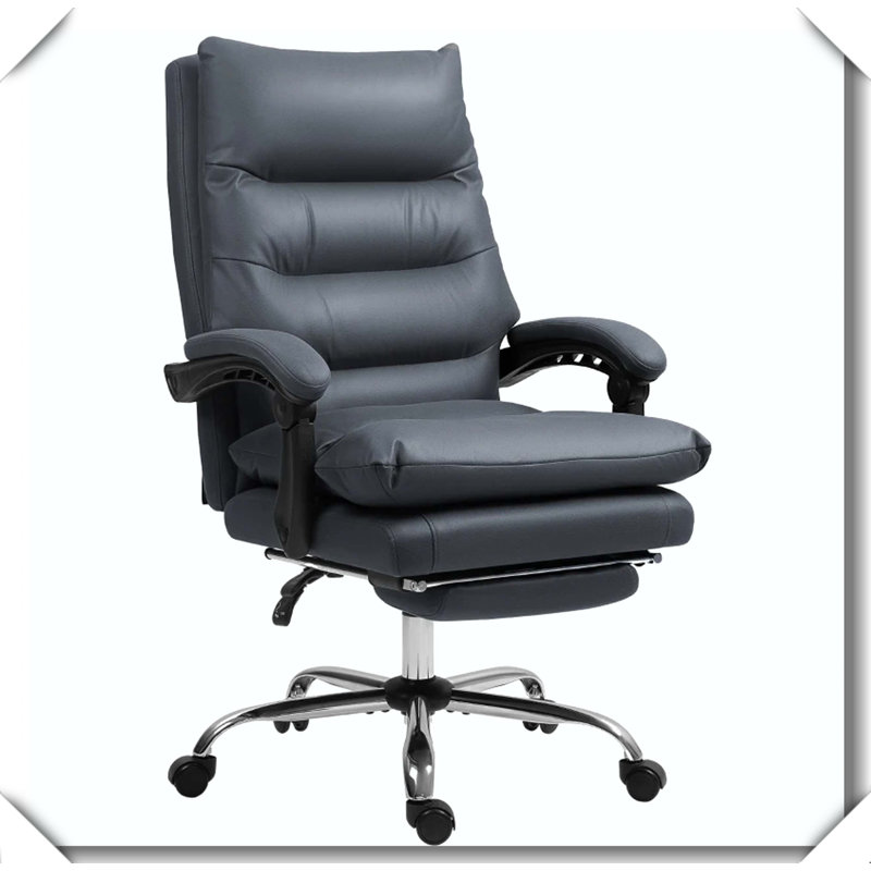Microfibre Massage Office Chair Heated Reclining With Footrest, Dark Gray