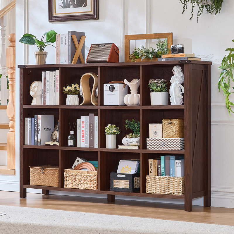 12 Cube Storage Organizer, Farmhouse 62 Inch Wide Display Bookshelf, Wooden 3 Tier Large Open Book Shelf, Vintage Bookcase for Home Office, Cubby Cabinet for Living Room, Bedroom