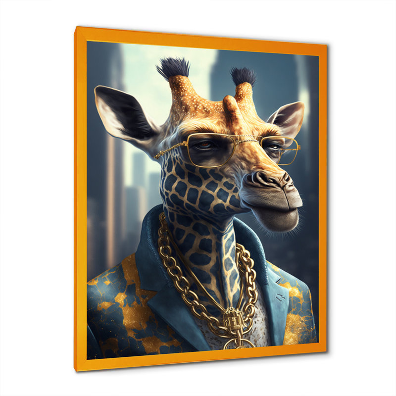 Girafe Ganster - Impression sur toile, Impression dorée sur toile encadrée, H 20 po x l 12 po x P 1 po