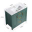 Élégant meuble-lavabo vert de 36 pouces avec lavabo en céramique et rangement multifonctionnel