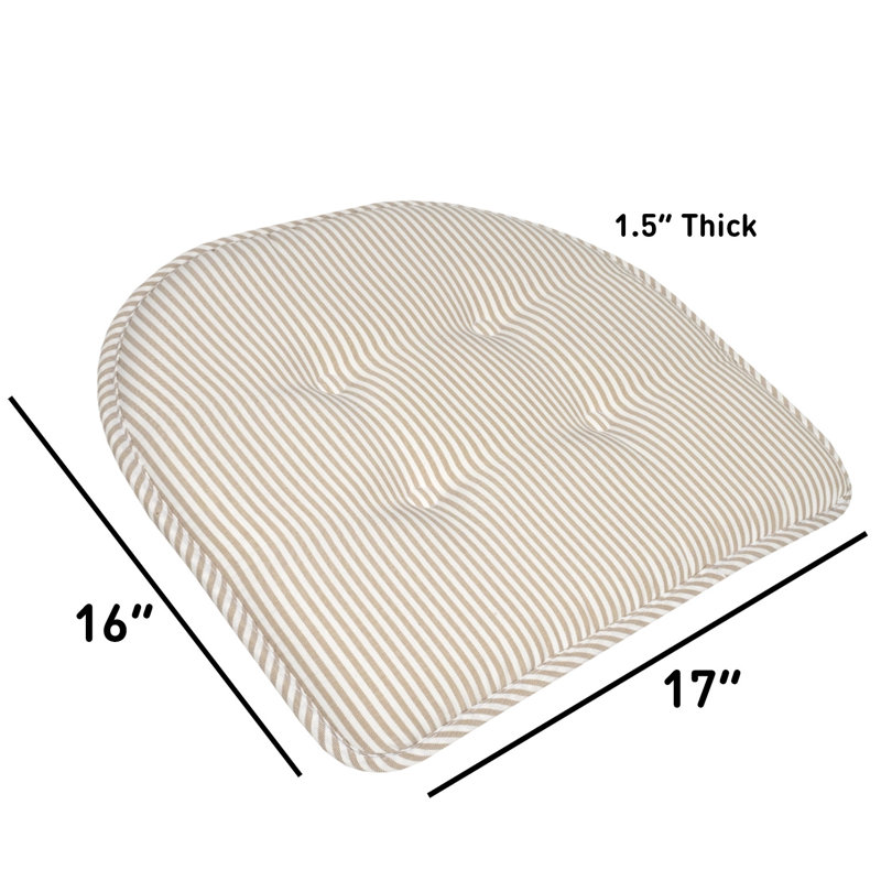 Pinstripe U Shaped Indoor Memory Foam 17" x 16" Chair Cushions, 6, Taupe